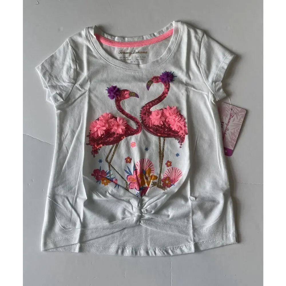 Tommy Bahama Girls Flamingo Knot Sequins Top Size 4